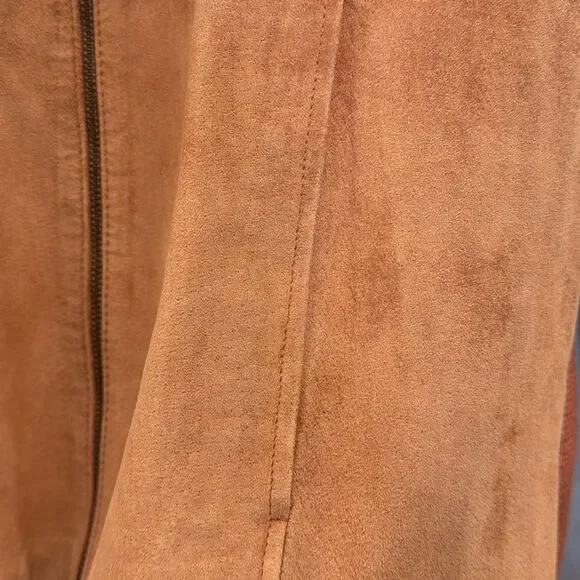 Sigrid Olsen Leather Front Silk Cotton Knit Jacket Rust Full Zip Cardigan Large - Picture 11 of 11